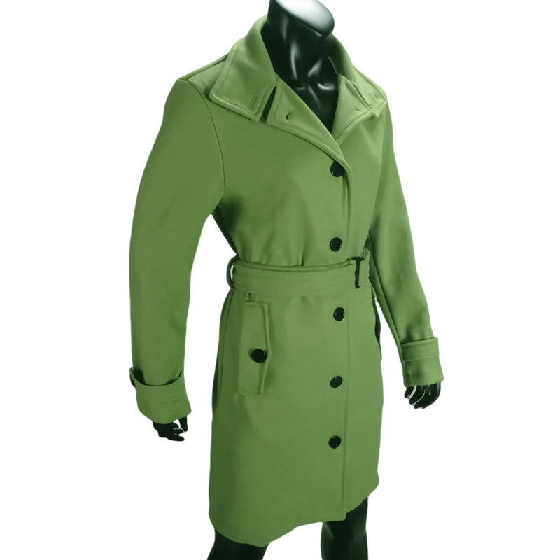 Women's Wool Blend Coat Winter Warm Single Breasted Jacket with Turn-down Collar Long Outerwear Female Clothing