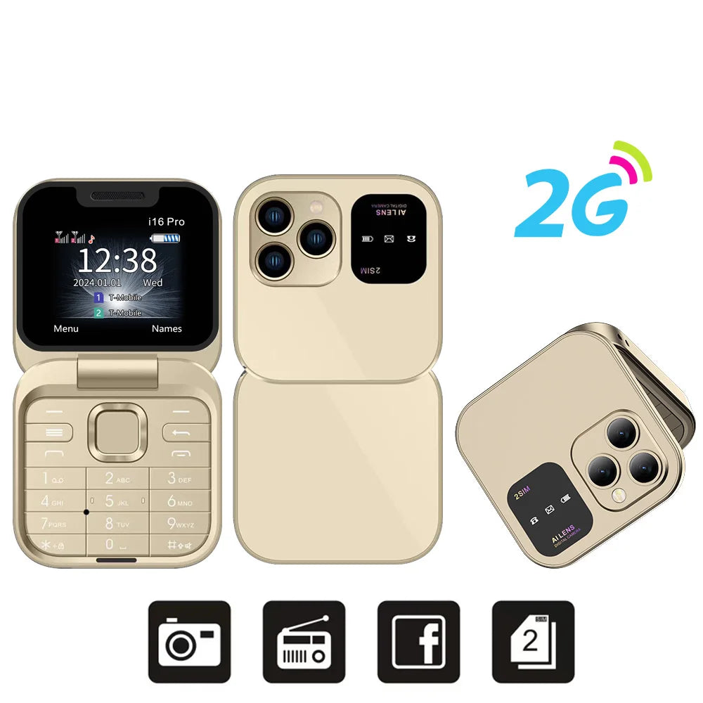 SERVO i16 Pro Mini Flip Mobile Phone Dual SIM Card Speed Dial Magic Voice Blacklist FM Radio 2G GSM Cute Foldable Cellular Phone