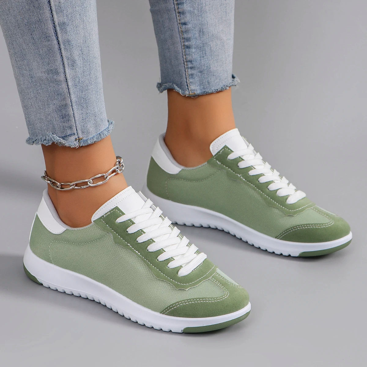 Spring new women's sports shoes, fashionable, breathable, lightweight, non-slip, wear-resistant, casual sports shoes, flat shoes