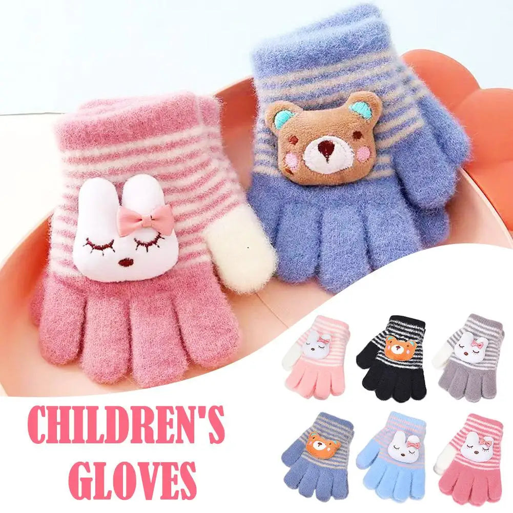 Kids Winter Gloves Thermal Warm Windproof Cartoon Animal Mittens for Boys Girls Children Outdoor Skiing Full-Finger Gloves