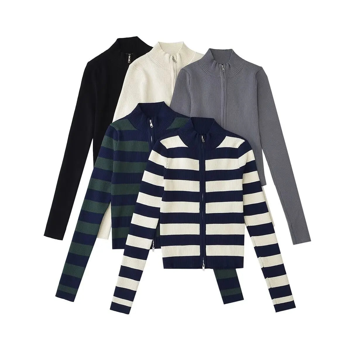 Slim Fit American Style Knitted Cardigan Women's Double Zipper Open Front Pure Desire Autumn Fashion Outerwear BM Style