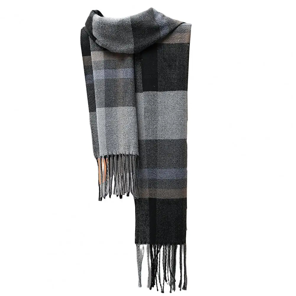 Men Women Hiking Scarves British Style Faux Cashmere Winter Scarf Classic Plaid Fringed Tassels Long Scarf For Autumn Winter