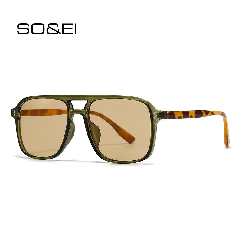 SO&EI Fashion Double Bridges Square Rivets Women Sunglasses Retro Men Gradient Shades UV400 Sun Glasses