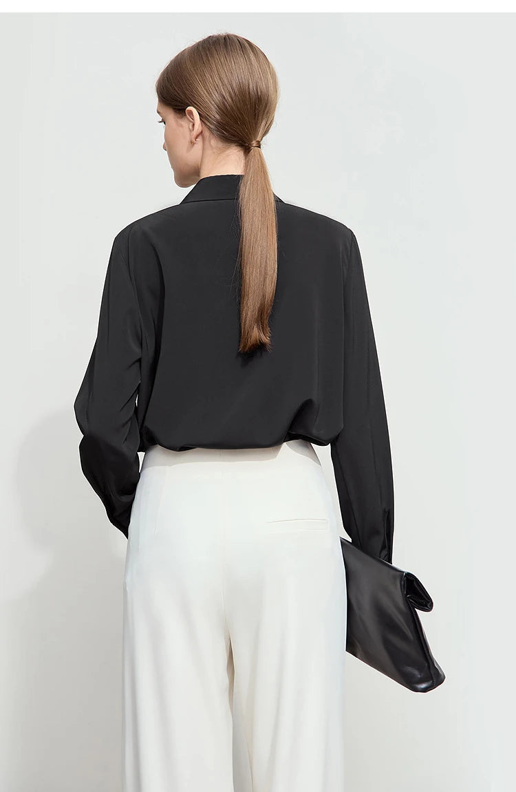 AMII Minimalist Chiffon Shirt Women 2025 Spring New Temperament Gentle Lapel Bamboo Work Pocket Concealed Button Tops 12521032