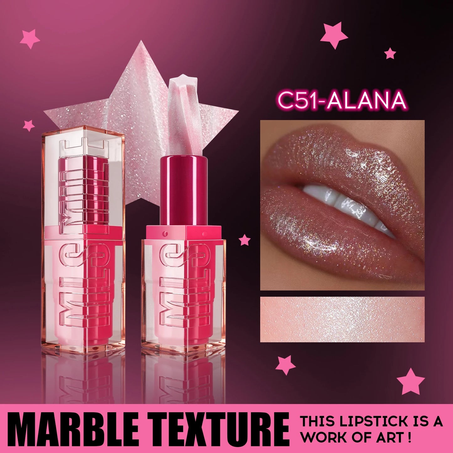 Spiral Star Lipstick Moisturizing Waterproof Matte Glitter Marble Non Stick Long Lasting Lip Gloss Pearlescent Shine