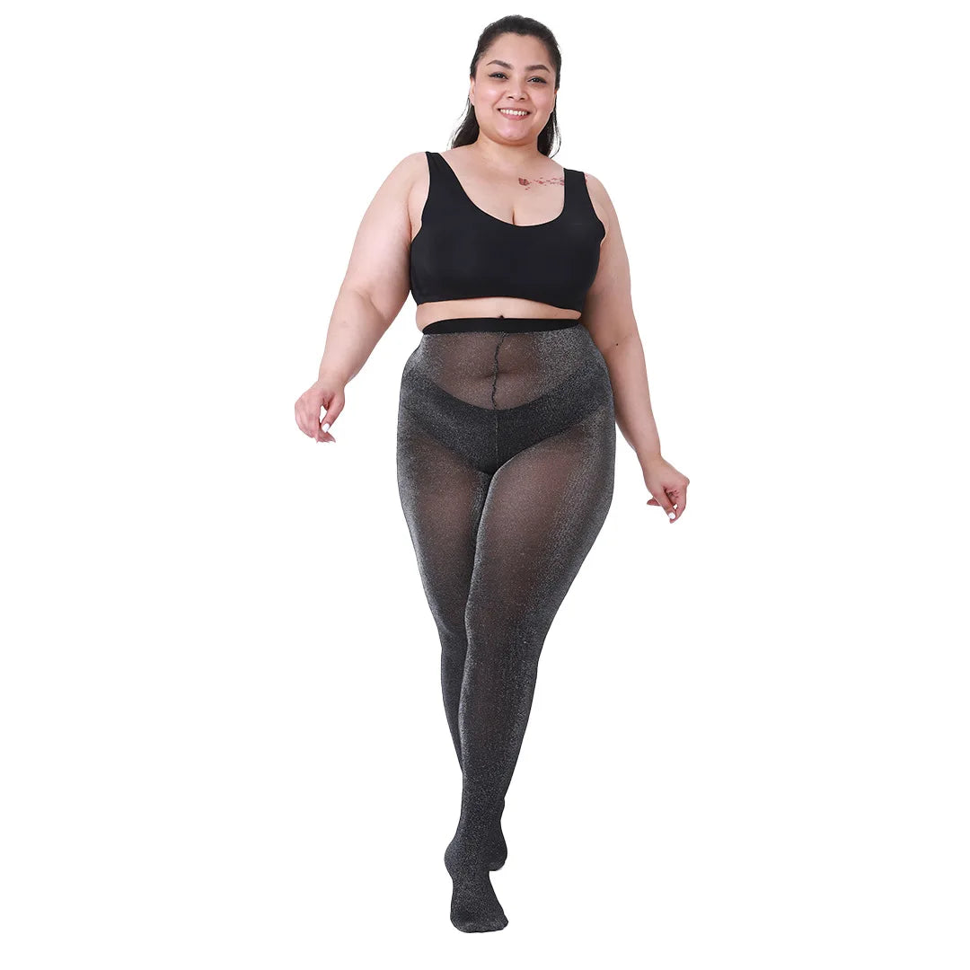 Plus Size Pantyhose 60D Sheer Tights Big Size Women's Silver Glitter Stockings Stretch sexy pour femme xxl Large Sizes up to 5XL