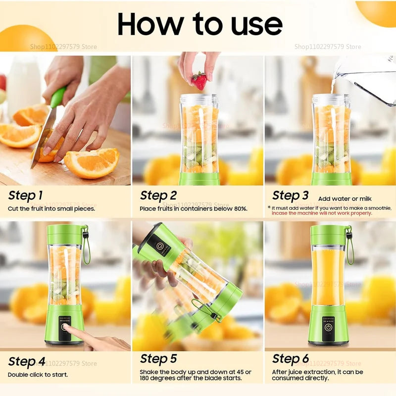 380ml Portable Electric Juicer Smoothie Blender USB Rechargeable Food Processor Mini Fruit Mixer for Travel Kitchen Workout