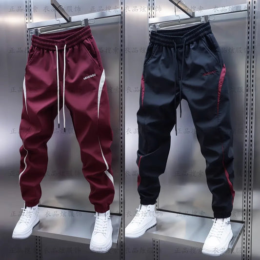 Men's Trendy Vintage Contrast Color Streetwear Sports Joggers Casual Pants Y2K High Street Splicing Sweatpants Pantalones Hombre