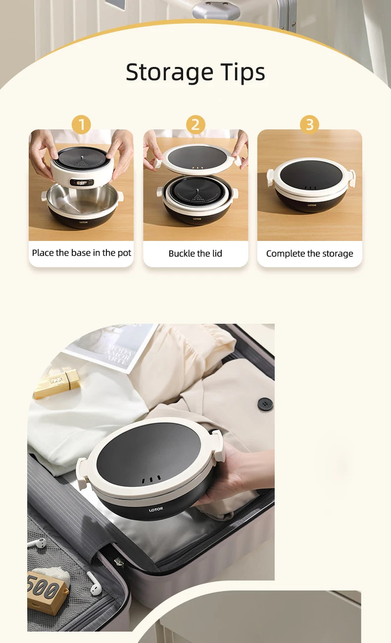 1.2L Folded Electric Cooking Pot Portable Multicooker Travel Rice Cooker Split Hot Pot 304 Stainless Steel Electric Skillt 500W