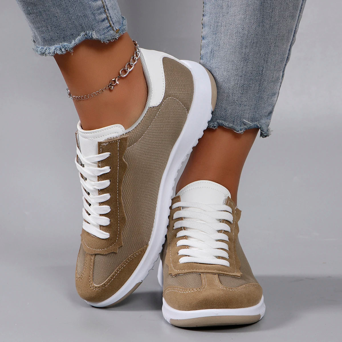 Spring new women's sports shoes, fashionable, breathable, lightweight, non-slip, wear-resistant, casual sports shoes, flat shoes