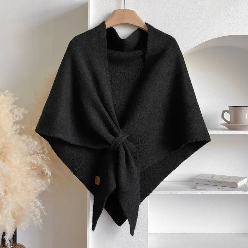 Fashion Solid Color Knitted Shawl Thickened Neck Wrap Triangle Scarf Winter Warm Soft Sweater Shawl Cape