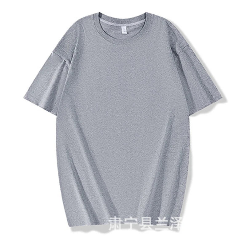 Plus Size Four-season Pure Cotton Solid Color T-shirt Couples Featuring Long Sleeves Dropped Shoulders Custom-made Cultural