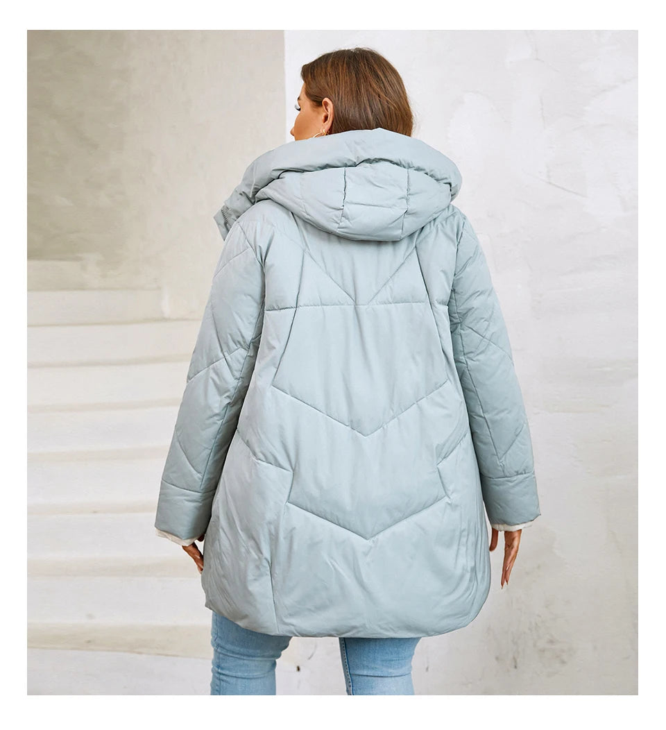 HaiLuoZi 2023 New Plus Size Women Winter Jacket XL-6XL Thick Female Outwear Slant Pockets High-quality Quilted Women's Coat 1115