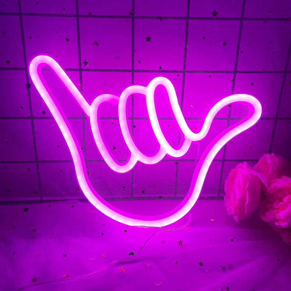 Peace Hand LED Neon Sign Win Victory Gesture Finger Night Lamp OK Neon Lights Bedroom Living Room Wall Home Office Decor