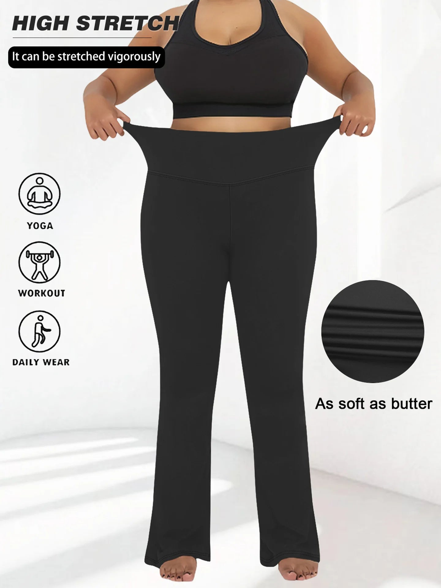Plus Size Flared Yoga Pants High Waist Tummy Control Wide Leg Elastic Spring Autumn Slim Fitness Leggings
