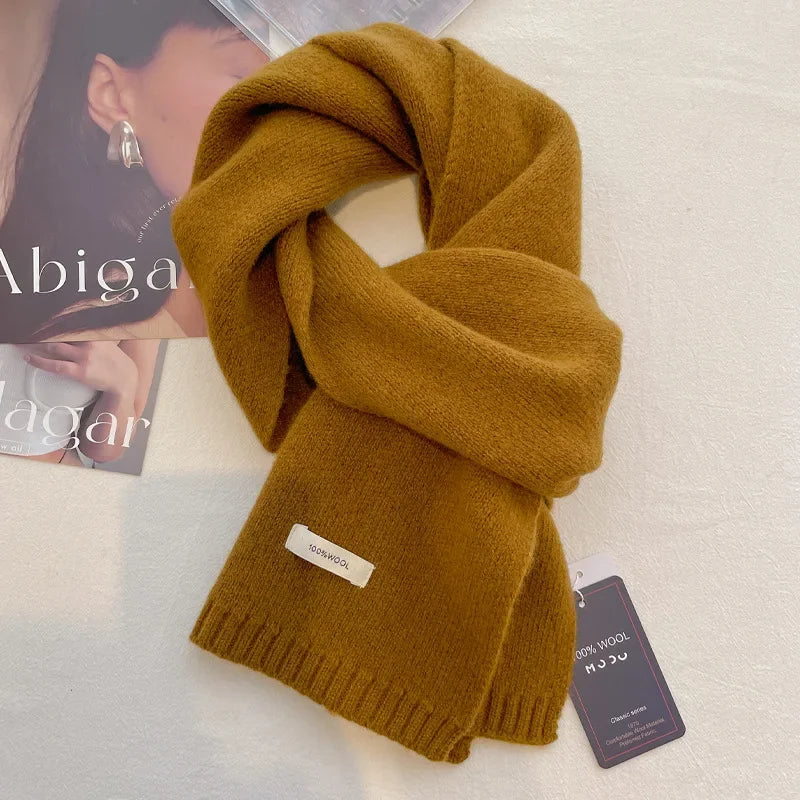 High Quality 100% Wool Scarf Men Women Winter Autumn Solid Color Couple Muffler Simple Warm Versatile Knitted Scarf Male Female