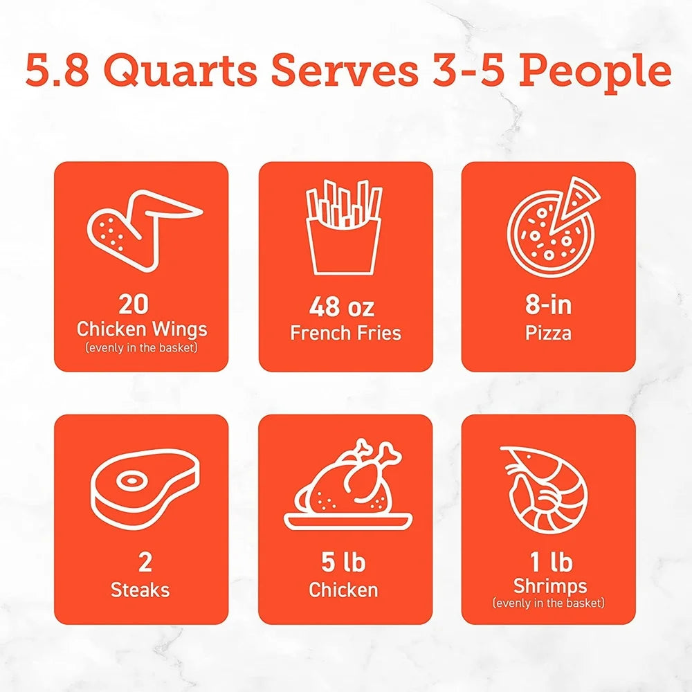5.8 Quart Smart Air Fryer 12 Cooking Functions Voice Control App Compatible Dishwasher Safe Basket Healthy Cooking with 200