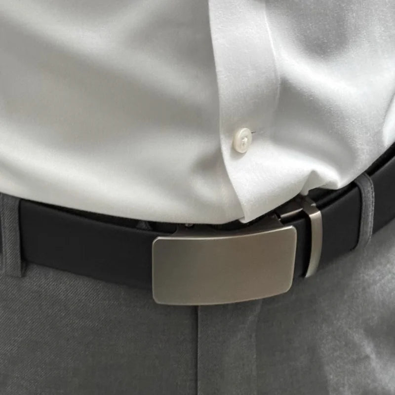 Simple men's belt black automatic buckle ratchet belt genuine leather belt best match jeans suit pants business casual belt men