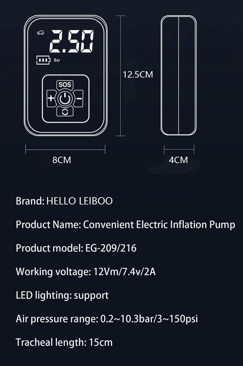 LEIBOO Wireless Car Air Compressor Air Pump Electric Tire Inflator Pump for Motorcycle Bicycle AUTO Tyre with Digital Display