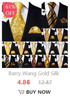 Barry.Wang Orange Brown Silk Mens Tie Hanky Cufflinks Set Gold Coffee Jacquard Designer Necktie For Male Wedding Business Party