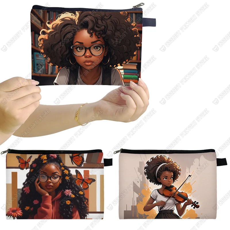 Genius Black Girl Cosmetic Case Musicians Astronauts Nurses Makeup Bags Lipstick Phone Napkin Storage Pouch Women Toiletries Bag