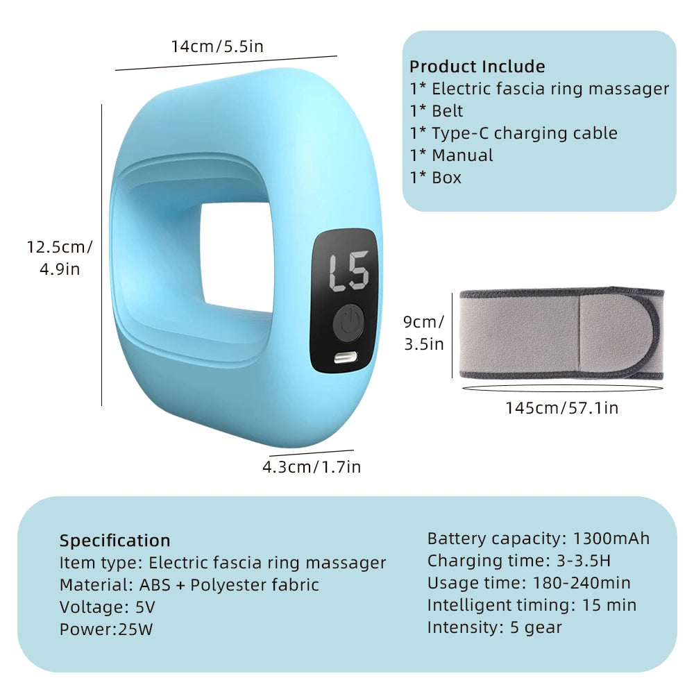 Electric Body Vibration Fascia Ring Fitness Massage Ring Body Shaping Massager Abdomen Belly Waist Deep Tissue Massage Device