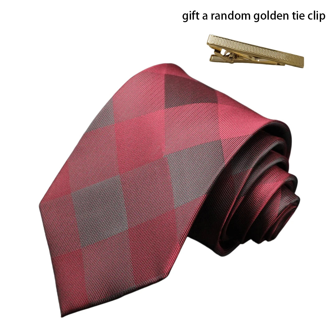 Men's Red Purple Plaid Tie stripe Handmade Woven Fashion Business Tie Geometric Style Polyester Silk Material for Wedding