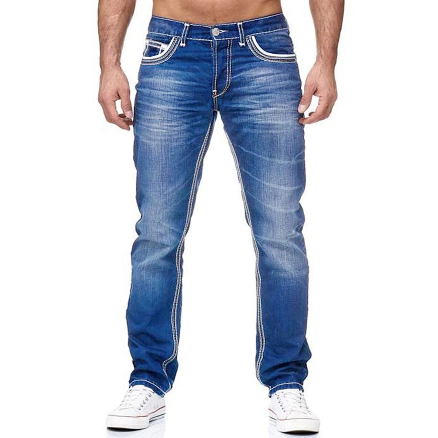 Spring And Autumn Washed Jeans Europe And The United States Men Leisure Stretch Solid Color Jeans High Quality Fashion Men Wear