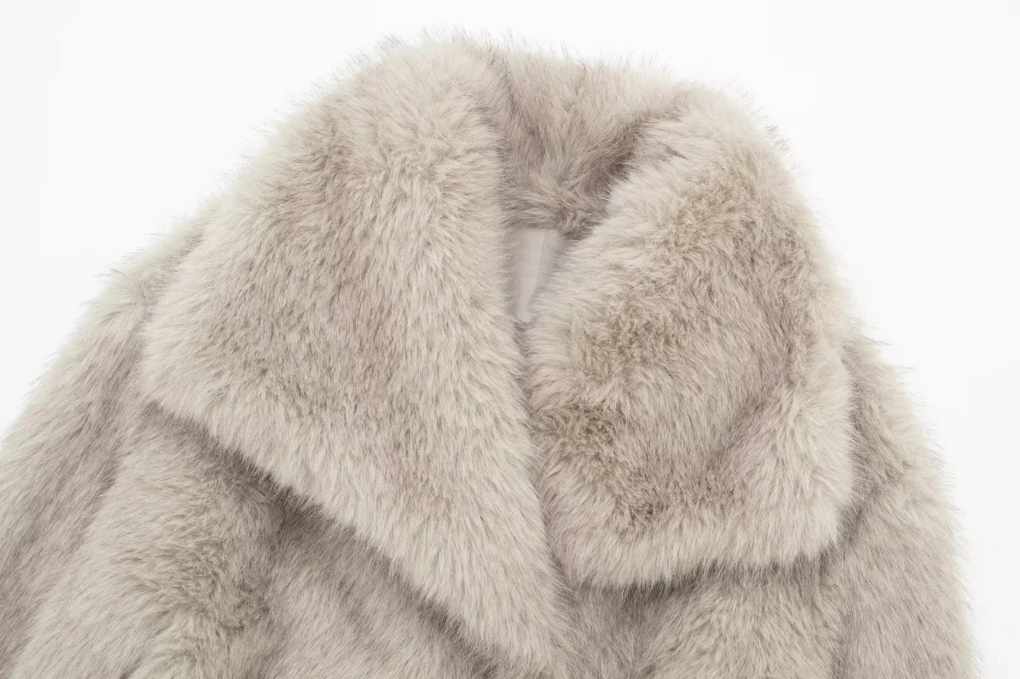 HH Women Fashion Faux Fur Jacket Vintage Turn-Down Collar Long Sleeve Coat Autumn Winter Woman Elegant Streetwear