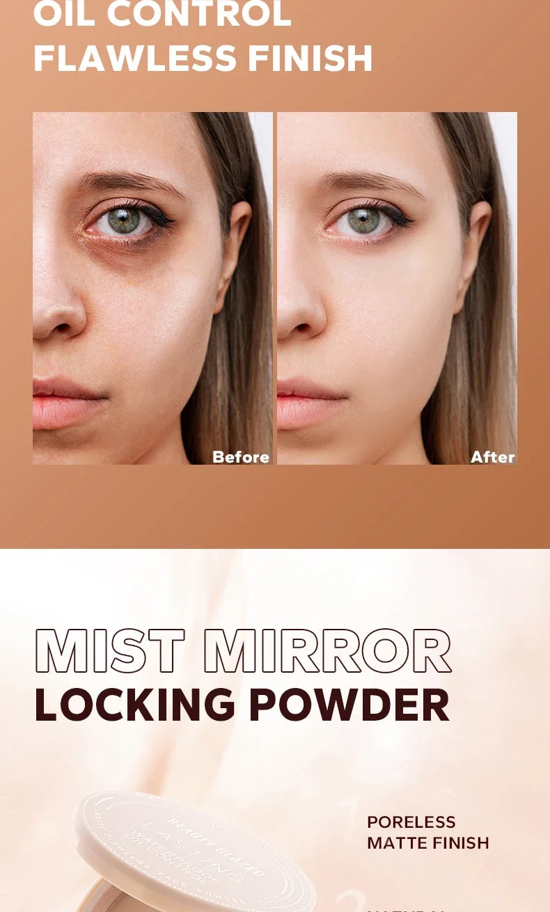 BEAUTY GLAZED Face Powder Oil Control Flawless Long Lasting Waterproof Lipstick Matte Setting Powder Face Makeup With Mirror