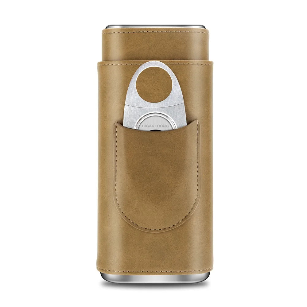 3-pack Cigar Case Luxury Portable Leather Holder Box Storage with Stainless Steel Sharp Cigar Cutter Smoking Accessories CH-24FA