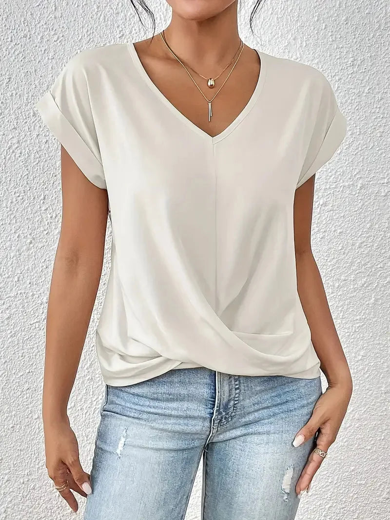 Sexy V Neck Short Sleeve Shirt Blouse Tops Office Lady Spring Summer Casual Loose Solid White Tshirt For Women 2024 Female Tees