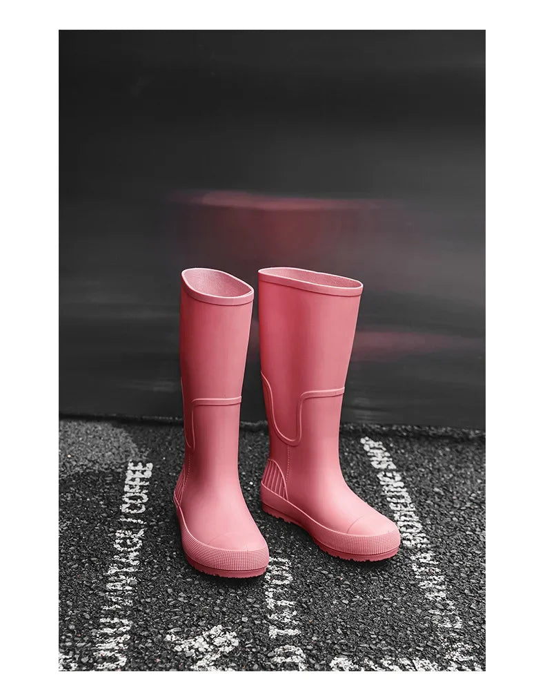 Women's High-Top Rain Boots Spring Autumn Waterproof Slip-Resistant Long Tube Shoes for Outdoor Work PVC Material Knee-High