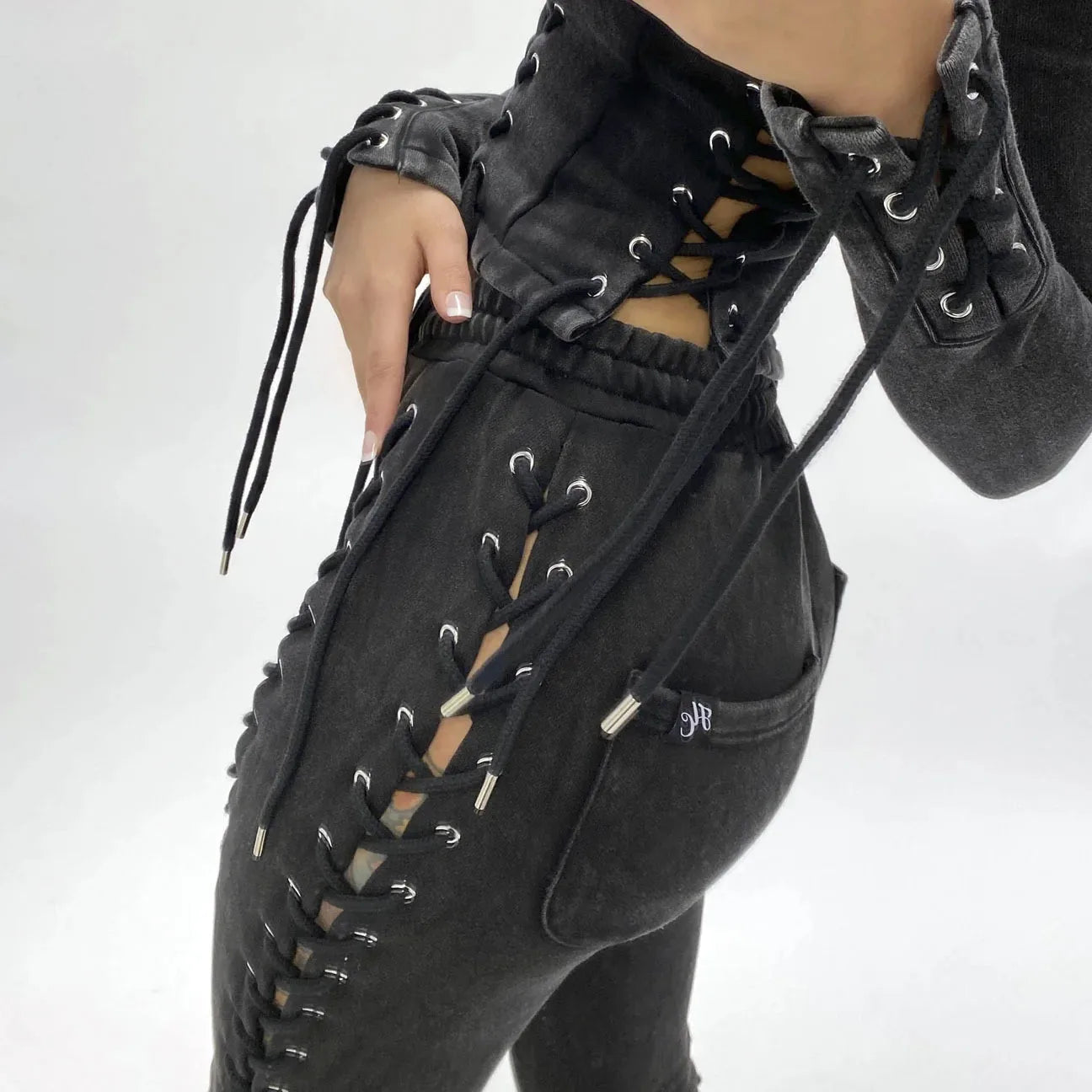 BoozRey Y2k Women Pants Streetwear Low Waist Pant 90s Vintage Clothes Skinny Slim Sexy Lace Up Hollow Out Straight Trousers