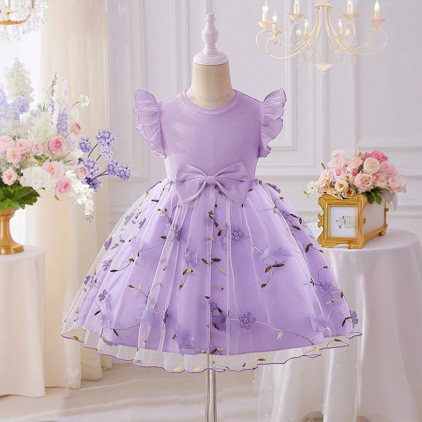 Girls Fairy Dress for 3-8 Yrs Birthday Party Princess Dress Flower Girl Dress for Wedding Embroidery Easter Dress for Girls Wear