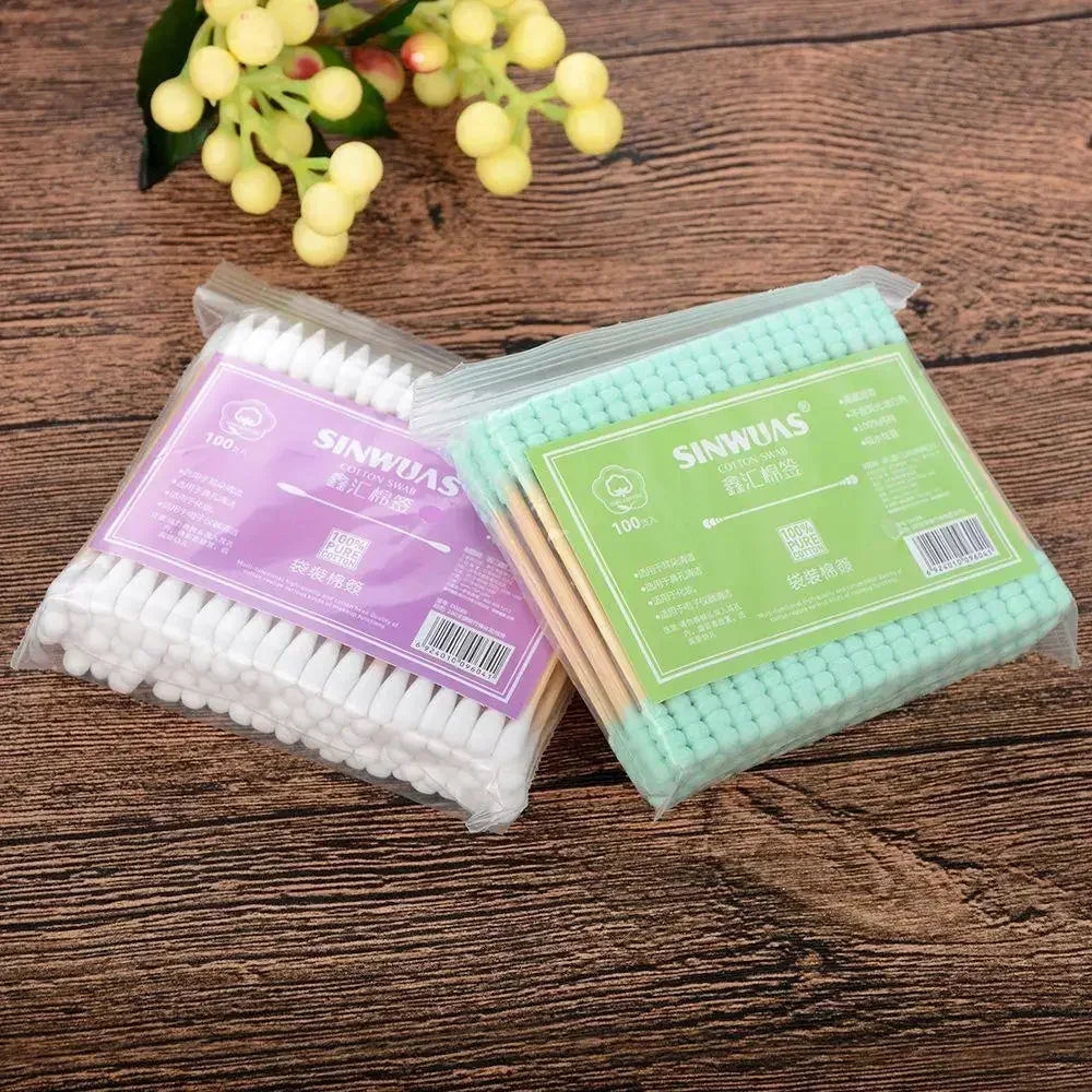100-300Pcs Pink Double Head Cotton Swab Sticks Cotton Buds Tip for Medical Nose Ears Cleaning Accessories Female Make Up Remover