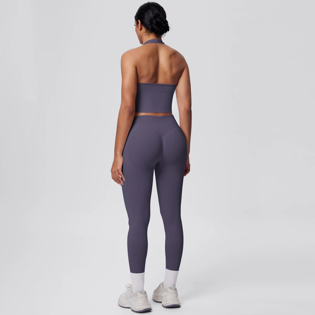 Solid Color Backless Breathable 2pieces Set for Woman High Strength Training Yoga Set Hanging Neck Bra Gym Push Up Fitness Pants