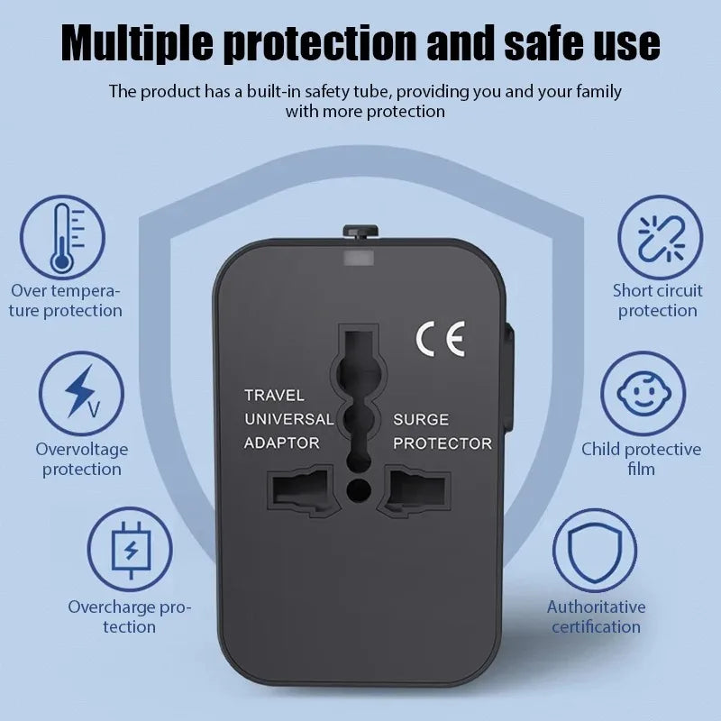 Universal Travel Adapter EU/UK/US/AU/AC Plug Power Charger Adapter With USB Type-C Ports All-in-One Foldable Converter Socket