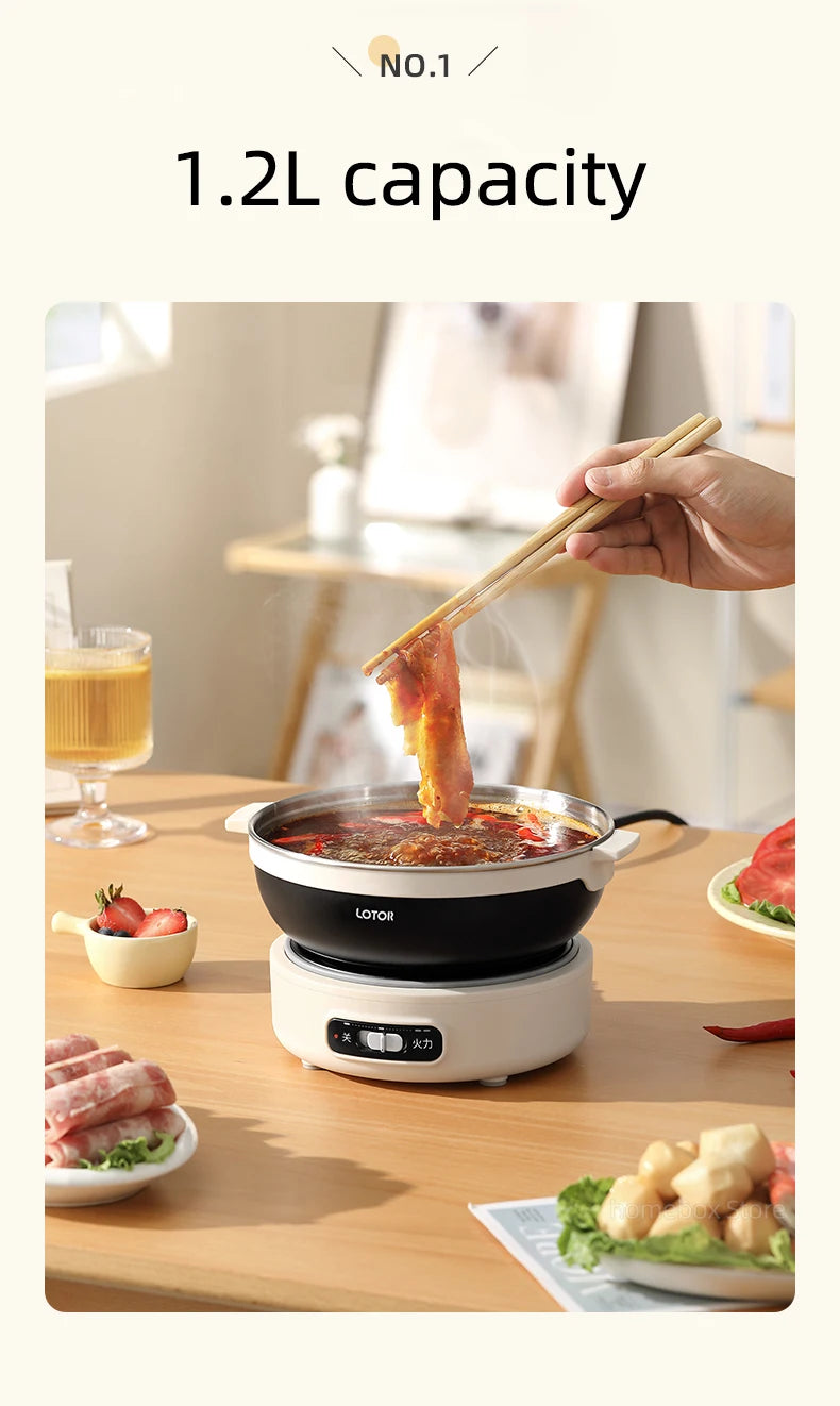 1.2L Folded Electric Cooking Pot Portable Multicooker Travel Rice Cooker Split Hot Pot 304 Stainless Steel Electric Skillt 500W