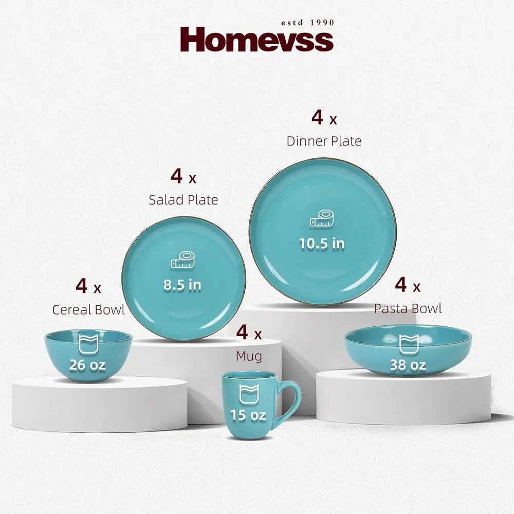 20-Piece Euro-Nordic Dinnerware Set in Shiny Turquoise with Speckled Glaze