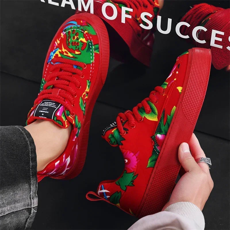 Fashion Men Casual Shoes Outdoor Men Running Sneakers Comfortable Floral Cloth Platform Walking Shoes Lightweight Tennis Shoes