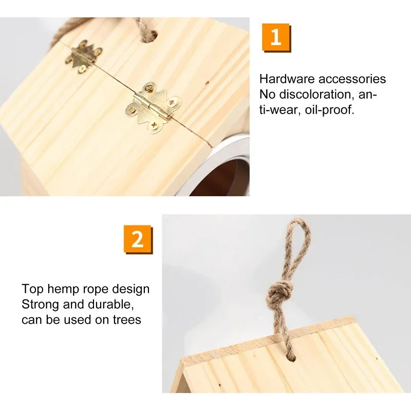 Bird Nest Sturdy Garden Decoration Wooden Bird House Eco-friendly Bird Nesting Box  Natural Wood