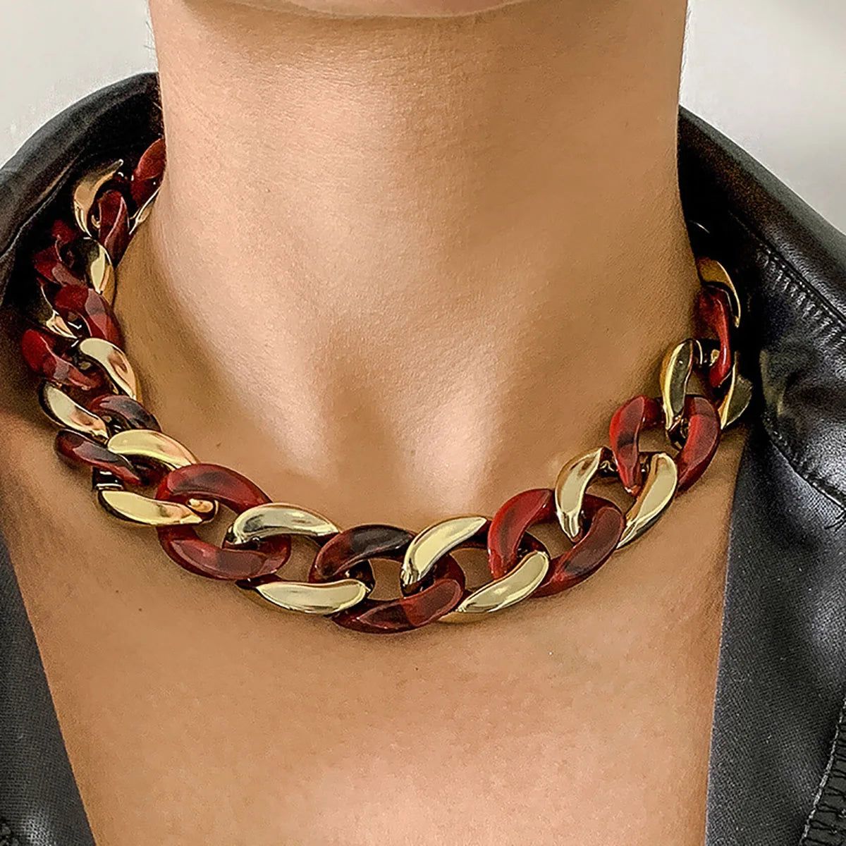 Simple Exaggerated Necklace Lady 4 Color Hip Hop Distorted Thick CCB Chain Creative Necklaces Fashion Glamour Girl Jewelry Gift