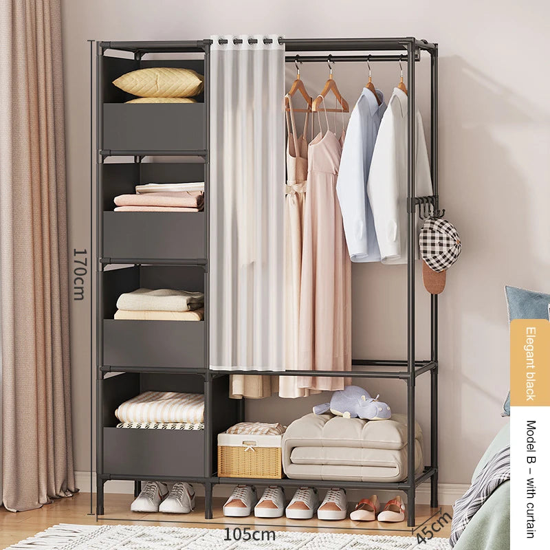 Wardrobe Folding Portable Clothing Storage Cabinet Non-Woven Dustproof Simple Steel Assembly Closet Multipurpose Furniture