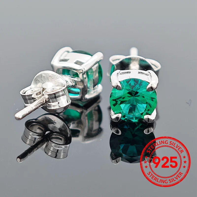 ChuPing Fine Jewelry Lab Grown Emerald Round Shape S925 Silver Earring for Women Evening Party Valentine's Day Or Birthday Gift