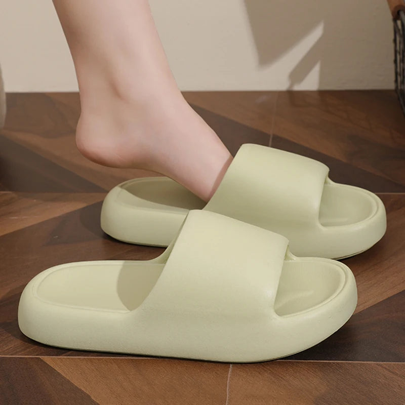Unisex Non Slip Bathroom Home Slippers Soft Sole EVA Pillow Slides Summer Flat Beach Sandals Woman Thick Platform Cloud Slippers