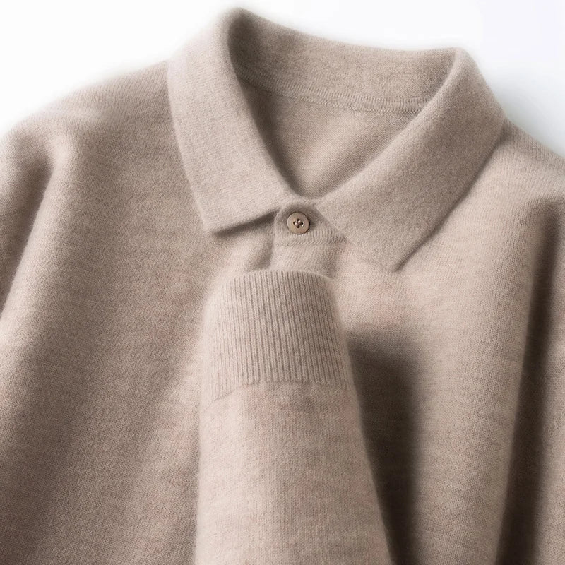 100% Australian Merino Wool Sweater, 360g Thickened Anti-Pilling, Polo Collar Gold Quality Pullover