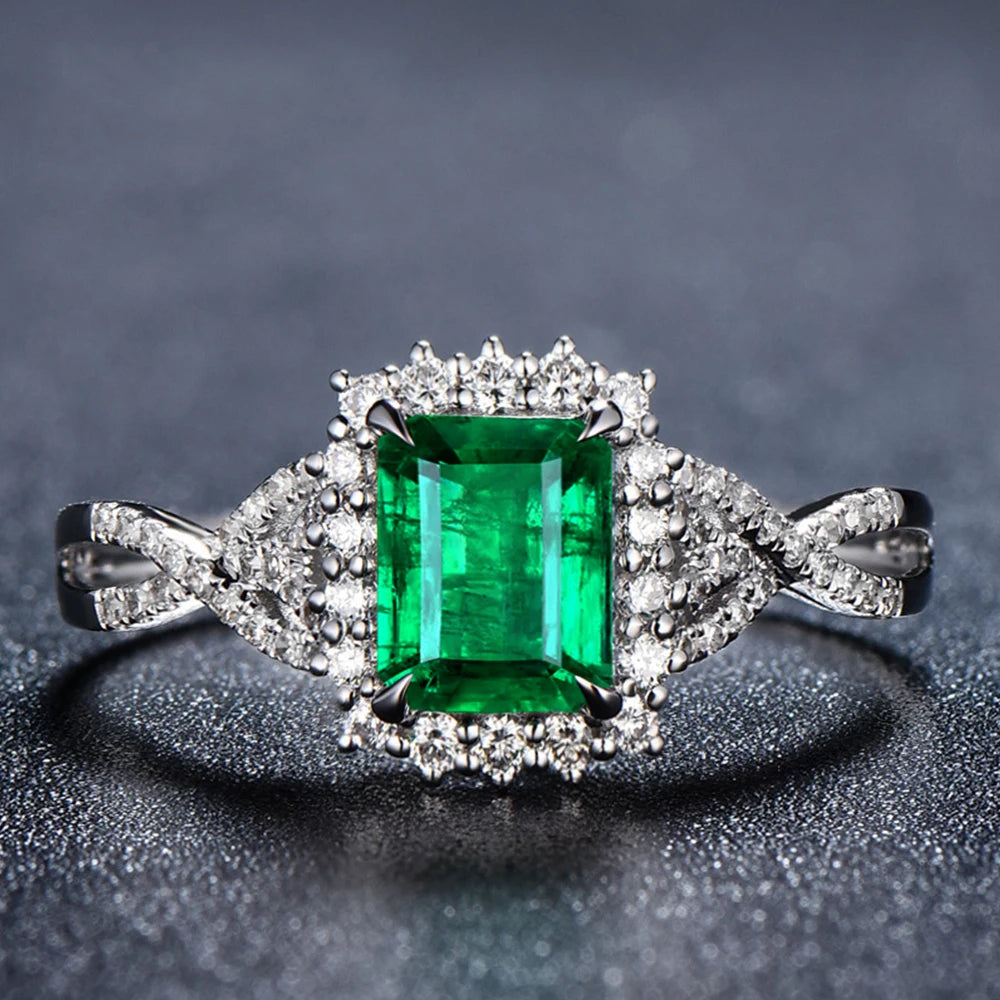 Huitan Gorgeous Square Shaped Green Cubic Zirconia Wedding Ring for Women Anniversary Party Temperament Accessory Trendy Jewelry
