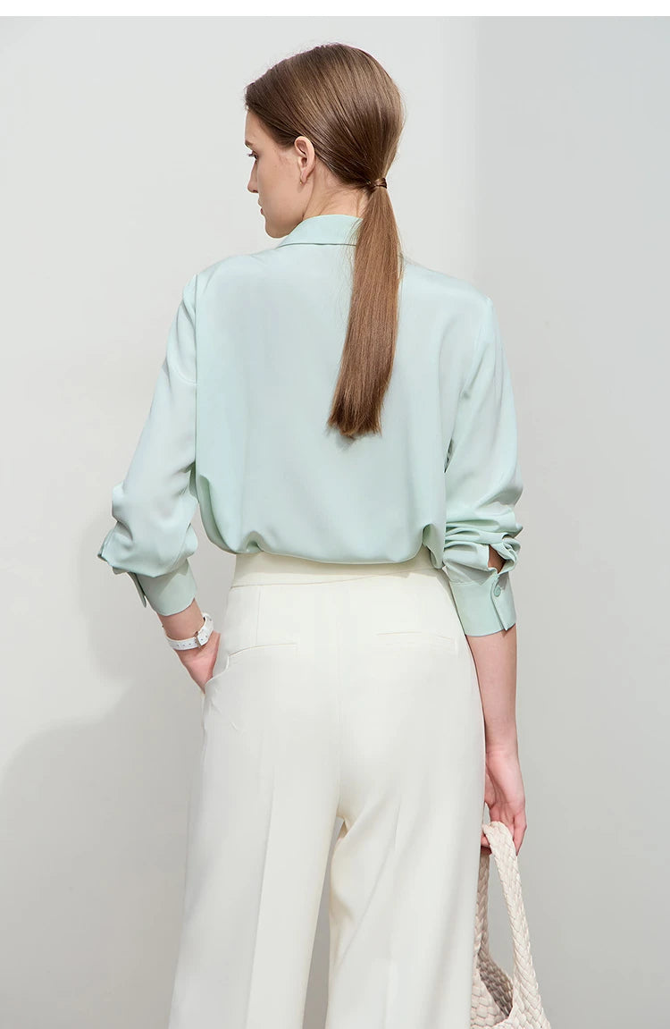 AMII Minimalist Chiffon Shirt Women 2025 Spring New Temperament Gentle Lapel Bamboo Work Pocket Concealed Button Tops 12521032