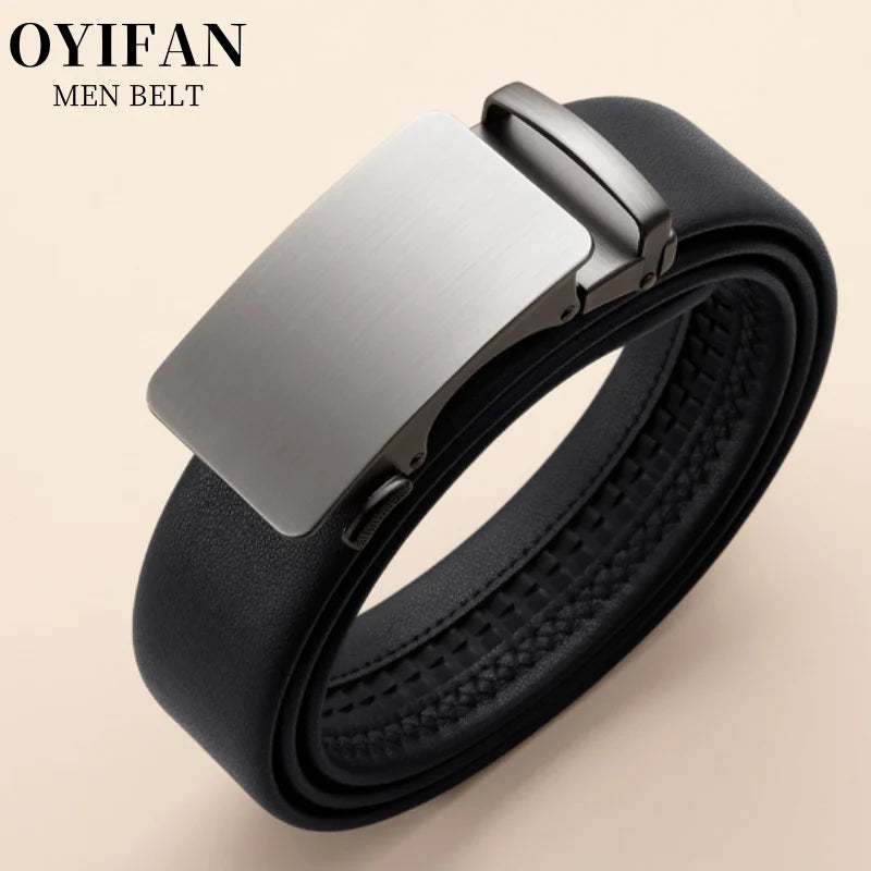 Simple men's belt black automatic buckle ratchet belt genuine leather belt best match jeans suit pants business casual belt men